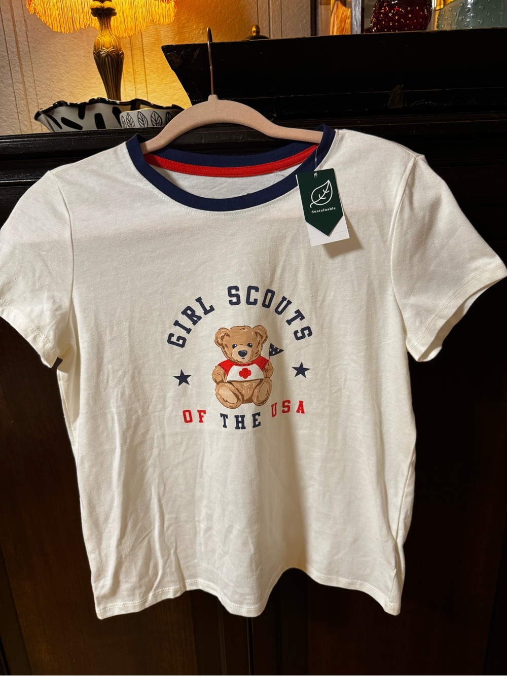 Cream Short-Sleeve Girl Scouts Bear Graphic Tee with Navy & Red Trim